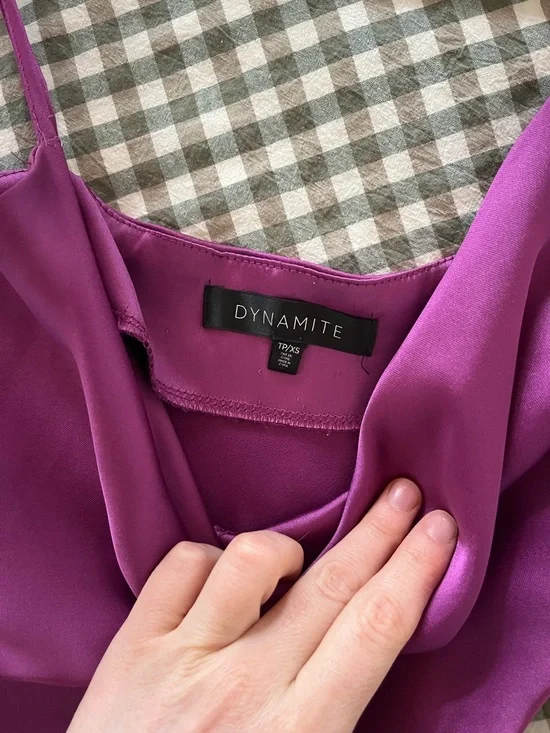 Dynamite Satin Fuchsia Slip Dress with Cowl Neck - Picture 2 of 2